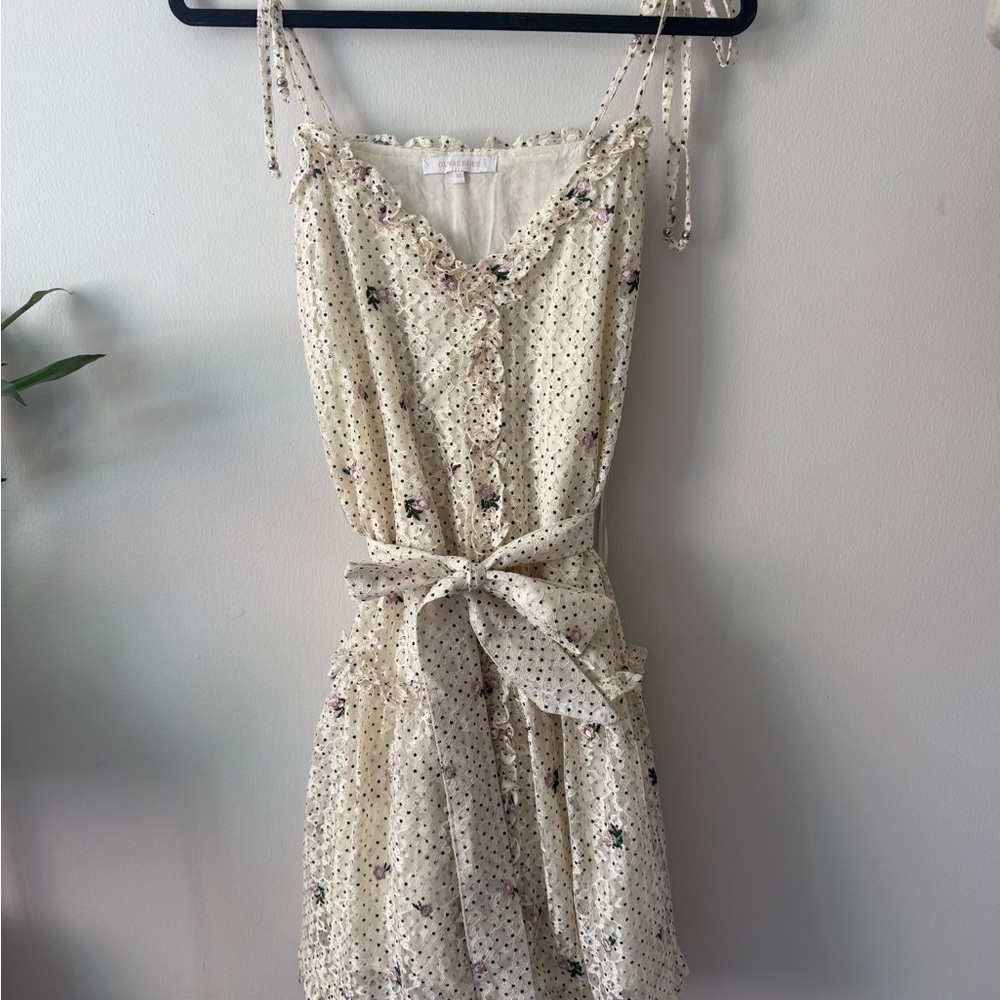 Olivaceous Cream Floral Polka Dot Mini Dress